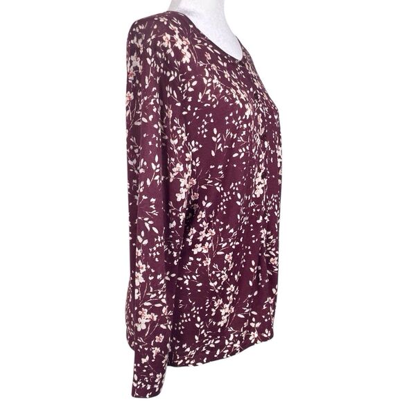 GARNET HILL Signature Eco Merino Wool Cardigan Sweater Size XL Floral Red White - Picture 8 of 16